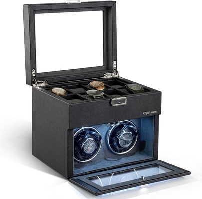 Automatic Double Watch Winder dengan 8 Extra Storage Box, Double Automatic Watch Winder Box dengan Organiser Perhiasan,