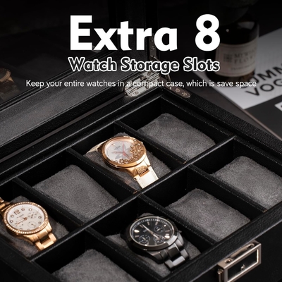 Automatic Double Watch Winder dengan 8 Extra Storage Box, Double Automatic Watch Winder Box dengan Organiser Perhiasan,