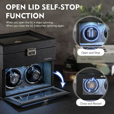 Automatic Double Watch Winder dengan 8 Extra Storage Box, Double Automatic Watch Winder Box dengan Organiser Perhiasan,