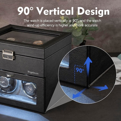 Automatic Double Watch Winder dengan 8 Extra Storage Box, Double Automatic Watch Winder Box dengan Organiser Perhiasan,