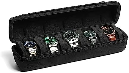 3 watch travel case roll, Hard watch carry case roll display storage holder box with soft foam pillows comfortably fit all size