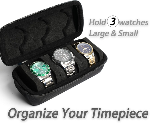3 watch travel case roll, Hard watch carry case roll display storage holder box with soft foam pillows comfortably fit all size