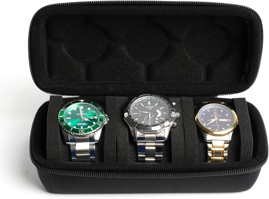3 watch travel case roll, Hard watch carry case roll display storage holder box with soft foam pillows comfortably fit all size