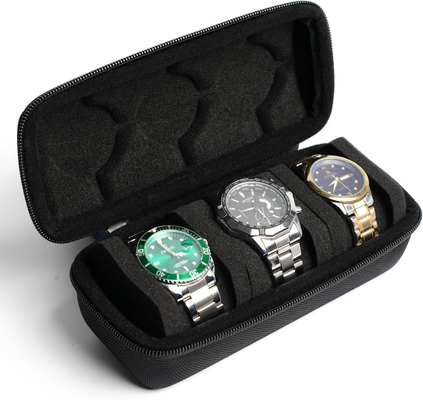 3 watch travel case roll, Hard watch carry case roll display storage holder box with soft foam pillows comfortably fit all size