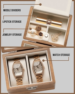 Kotak Jam Tangan, Kasus Perjalanan Jam Tangan Untuk Pria, Jam Tangan Kayu Dan Pemegang Perhiasan Organiser Untuk Wanita, Perlindungan Portable 2-Slot Watc
