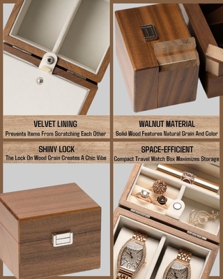 Kotak Jam Tangan, Kasus Perjalanan Jam Tangan Untuk Pria, Jam Tangan Kayu Dan Pemegang Perhiasan Organiser Untuk Wanita, Perlindungan Portable 2-Slot Watc