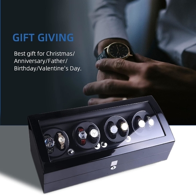 Jam tangan Winder, XTELARY Luxury 4 Motor Quad Jam tangan Winder untuk Jam tangan otomatis Aman &amp; Kayu Display Box Case 8 + 9 Penyimpanan