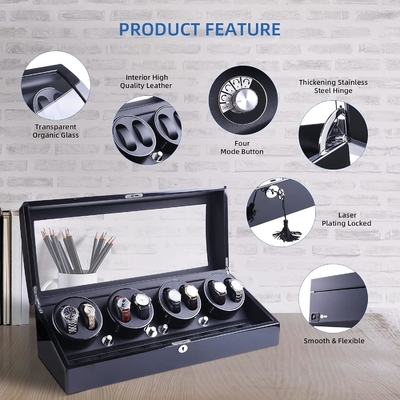Jam tangan Winder, XTELARY Luxury 4 Motor Quad Jam tangan Winder untuk Jam tangan otomatis Aman &amp; Kayu Display Box Case 8 + 9 Penyimpanan