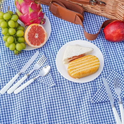 Wicker Picnic Basket dengan tutup dan pegangan Badan tenun yang kokoh dengan lapisan yang bisa dicuci untuk Paskah, Hari Ibu, berkemah di luar ruangan