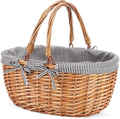 G GOOD GAIN Wicker Picnic Basket dengan Genggam Lipat Ganda, Willow Picnic Hamper, Natural Hand Woven Easter Basket,