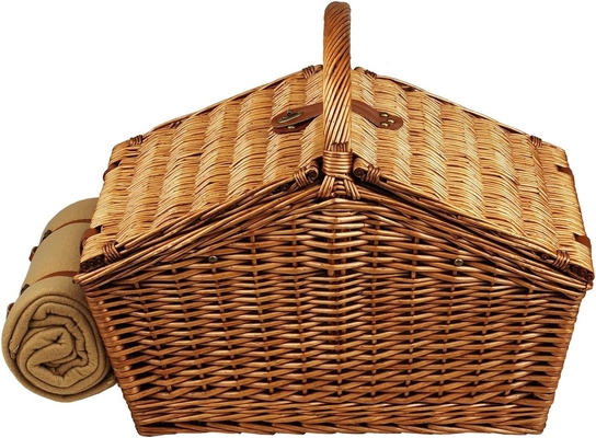 Piknik di Ascot Huntsman Inggris-gaya Willow Picnic Basket dengan layanan untuk 4, Set Kopi dan Selimut-Dirancang,