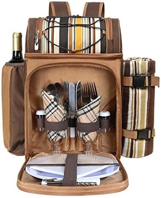 Hap Tim Picnic Backpack Cooler untuk 4 orang dengan Isolated Leakproof Cooler Bag, Wine Holder, Fleece Blanket,