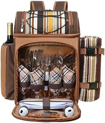 Hap Tim Picnic Backpack Cooler untuk 4 orang dengan Isolated Leakproof Cooler Bag, Wine Holder, Fleece Blanket,