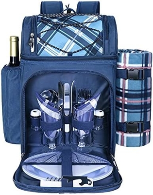 Hap Tim Picnic Backpack Cooler untuk 4 orang dengan Isolated Leakproof Cooler Bag, Wine Holder, Fleece Blanket,