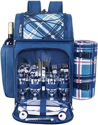 Hap Tim Picnic Backpack Cooler untuk 4 orang dengan Isolated Leakproof Cooler Bag, Wine Holder, Fleece Blanket,