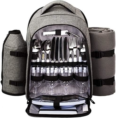 Hap Tim Picnic Backpack Cooler untuk 4 orang dengan Isolated Leakproof Cooler Bag, Wine Holder, Fleece Blanket,