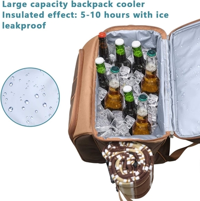 Hap Tim Picnic Backpack Cooler untuk 4 orang dengan Isolated Leakproof Cooler Bag, Wine Holder, Fleece Blanket,