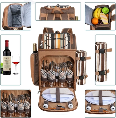 Hap Tim Picnic Backpack Cooler untuk 4 orang dengan Isolated Leakproof Cooler Bag, Wine Holder, Fleece Blanket,
