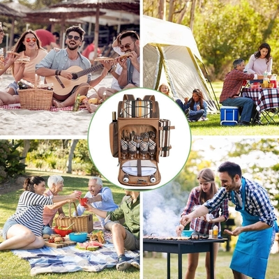 Hap Tim Picnic Backpack Cooler untuk 4 orang dengan Isolated Leakproof Cooler Bag, Wine Holder, Fleece Blanket,