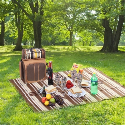 Hap Tim Picnic Backpack Cooler untuk 4 orang dengan Isolated Leakproof Cooler Bag, Wine Holder, Fleece Blanket,