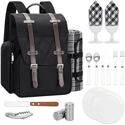 Tas ransel piknik untuk 4 orang dengan tas pendingin terisolasi besar, basket piknik dengan kantong anggur,
