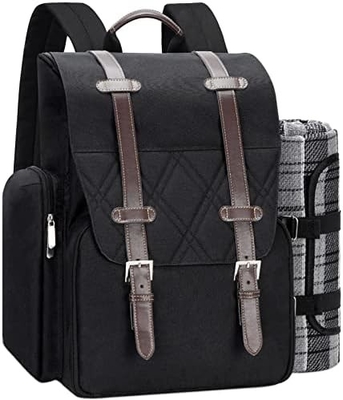 Tas ransel piknik untuk 4 orang dengan tas pendingin terisolasi besar, basket piknik dengan kantong anggur,