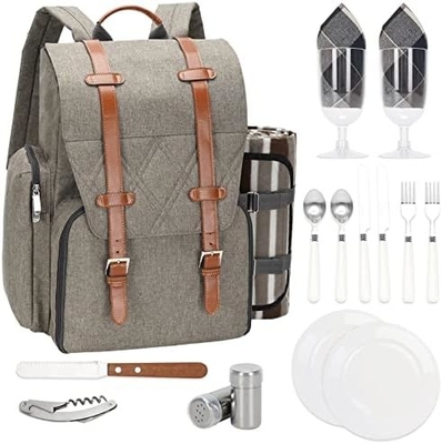 Tas ransel piknik untuk 4 orang dengan tas pendingin terisolasi besar, basket piknik dengan kantong anggur,
