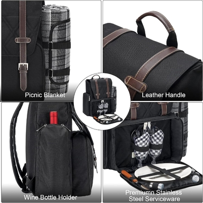 Tas ransel piknik untuk 4 orang dengan tas pendingin terisolasi besar, basket piknik dengan kantong anggur,