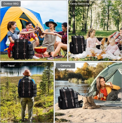 Tas ransel piknik untuk 4 orang dengan tas pendingin terisolasi besar, basket piknik dengan kantong anggur,