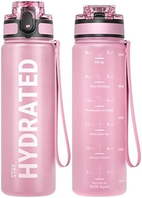 Botol Air Olahraga Motivasi 32oz dengan Time Marker - Waktu untuk Minum - Tritan, Bebas BPA, mulut lebar anti bocor,
