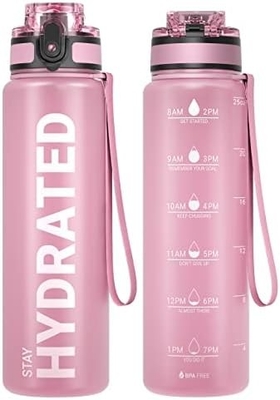 Botol Air Olahraga Motivasi 32oz dengan Time Marker - Waktu untuk Minum - Tritan, Bebas BPA, mulut lebar anti bocor,