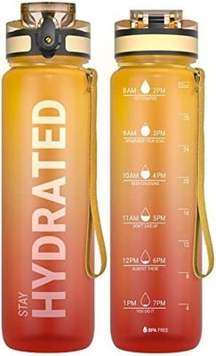 Botol Air Olahraga Motivasi 32oz dengan Time Marker - Waktu untuk Minum - Tritan, Bebas BPA, mulut lebar anti bocor,