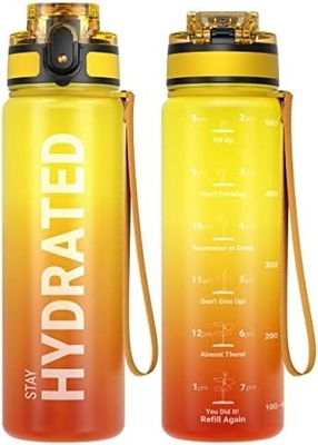 Botol Air Olahraga Motivasi 32oz dengan Time Marker - Waktu untuk Minum - Tritan, Bebas BPA, mulut lebar anti bocor,
