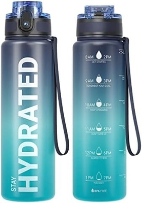 Botol Air Olahraga Motivasi 32oz dengan Time Marker - Waktu untuk Minum - Tritan, Bebas BPA, mulut lebar anti bocor,