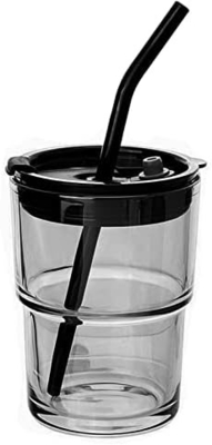 13oz/400ml Tumbler Water Glass, cangkir dengan jerami dan tutup disegel Bawa untuk Kopi, Es Teh, tebal dinding terisolasi kaca