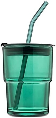 13oz/400ml Tumbler Water Glass, cangkir dengan jerami dan tutup disegel Bawa untuk Kopi, Es Teh, tebal dinding terisolasi kaca