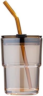 13oz/400ml Tumbler Water Glass, cangkir dengan jerami dan tutup disegel Bawa untuk Kopi, Es Teh, tebal dinding terisolasi kaca