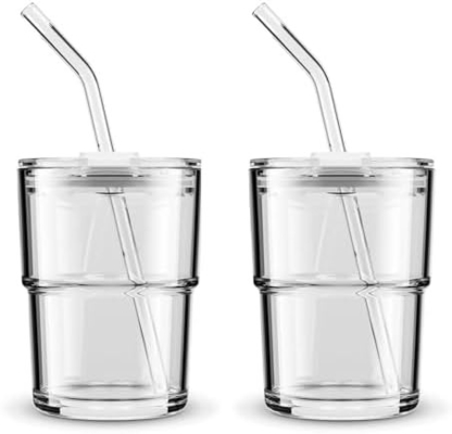 13oz/400ml Tumbler Water Glass, cangkir dengan jerami dan tutup disegel Bawa untuk Kopi, Es Teh, tebal dinding terisolasi kaca