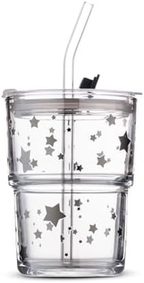13oz/400ml Tumbler Water Glass, cangkir dengan jerami dan tutup disegel Bawa untuk Kopi, Es Teh, tebal dinding terisolasi kaca