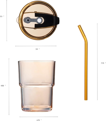 13oz/400ml Tumbler Water Glass, cangkir dengan jerami dan tutup disegel Bawa untuk Kopi, Es Teh, tebal dinding terisolasi kaca