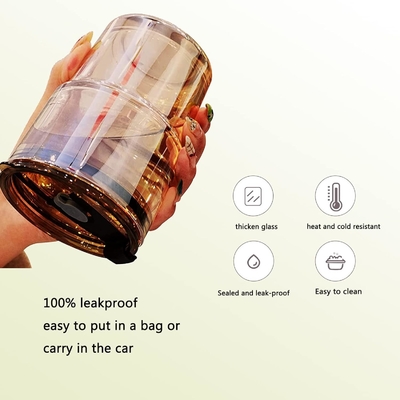 13oz/400ml Tumbler Water Glass, cangkir dengan jerami dan tutup disegel Bawa untuk Kopi, Es Teh, tebal dinding terisolasi kaca