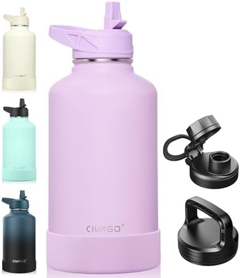 32 oz Botol Air Terisolasi Dengan Jerami, Botol Minuman Olahraga Baja Karet dengan 3 Tutup (Tulang, Seluar dan Tutup Genggam)