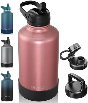 32 oz Botol Air Terisolasi Dengan Jerami, Botol Minuman Olahraga Baja Karet dengan 3 Tutup (Tulang, Seluar dan Tutup Genggam)