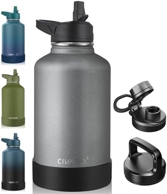 32 oz Botol Air Terisolasi Dengan Jerami, Botol Minuman Olahraga Baja Karet dengan 3 Tutup (Tulang, Seluar dan Tutup Genggam)