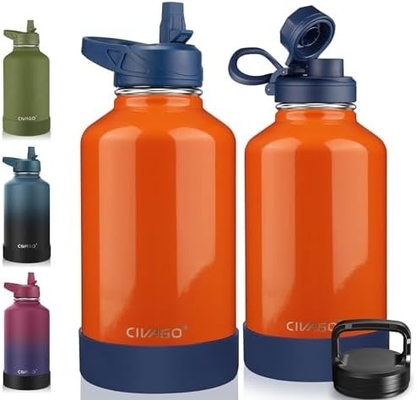 32 oz Botol Air Terisolasi Dengan Jerami, Botol Minuman Olahraga Baja Karet dengan 3 Tutup (Tulang, Seluar dan Tutup Genggam)