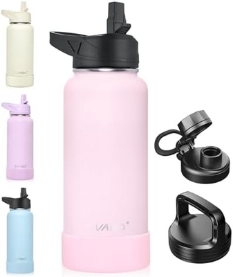 32 oz Botol Air Terisolasi Dengan Jerami, Botol Minuman Olahraga Baja Karet dengan 3 Tutup (Tulang, Seluar dan Tutup Genggam)