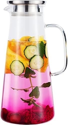 Karafu Glass Pitcher dengan Tutup, 68Oz Hot Resistant Water Jug untuk Air Panas / Dingin, Es Teh dan Jus Minuman Jelas