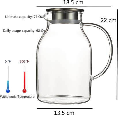 Karafu Glass Pitcher dengan Tutup, 68Oz Hot Resistant Water Jug untuk Air Panas / Dingin, Es Teh dan Jus Minuman Jelas