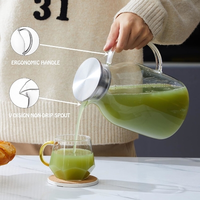 Karafu Glass Pitcher dengan Tutup, 68Oz Hot Resistant Water Jug untuk Air Panas / Dingin, Es Teh dan Jus Minuman Jelas