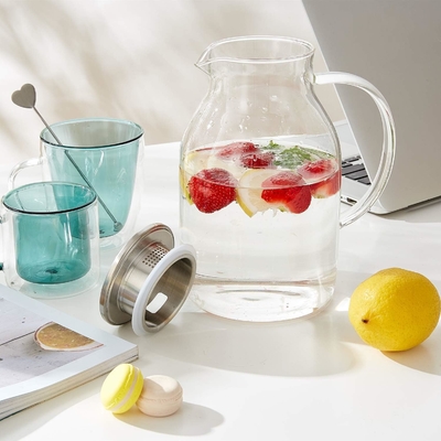 Karafu Glass Pitcher dengan Tutup, 68Oz Hot Resistant Water Jug untuk Air Panas / Dingin, Es Teh dan Jus Minuman Jelas